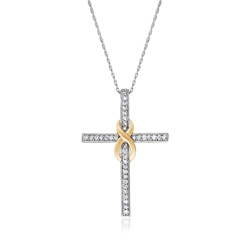 .50 ct. t.w. Diamond Infinity Cross Pendant Necklace in Sterling Silver and 14kt Yellow Gold. 18&quot; image number 1