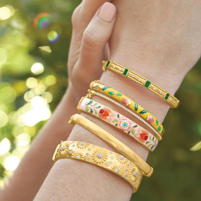 Yellow and Multicolored Enamel Floral Bangle Bracelet in 18kt Gold Over Sterling image number 2