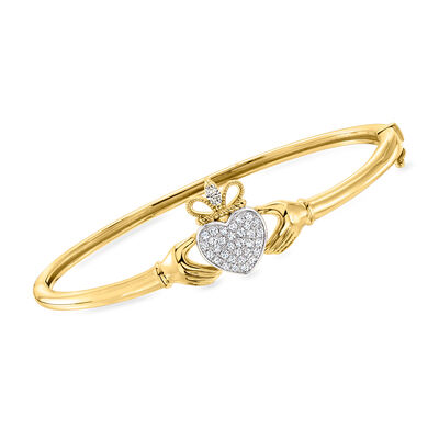 .26 ct. t.w. Lab-Grown Diamond Claddagh Bangle Bracelet in 18kt Gold Over Sterling and Sterling Silver