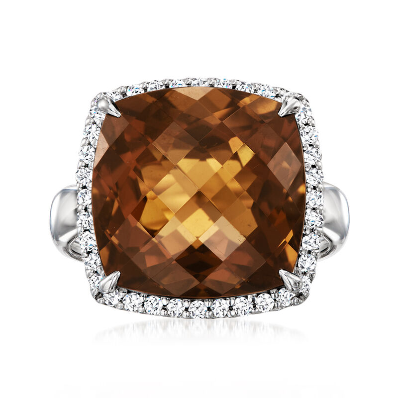 C. 2000 Vintage 11.72 Carat Smoky Quartz Ring with .36 ct. t.w. Diamonds in 18kt White Gold. Size 5 image number 0