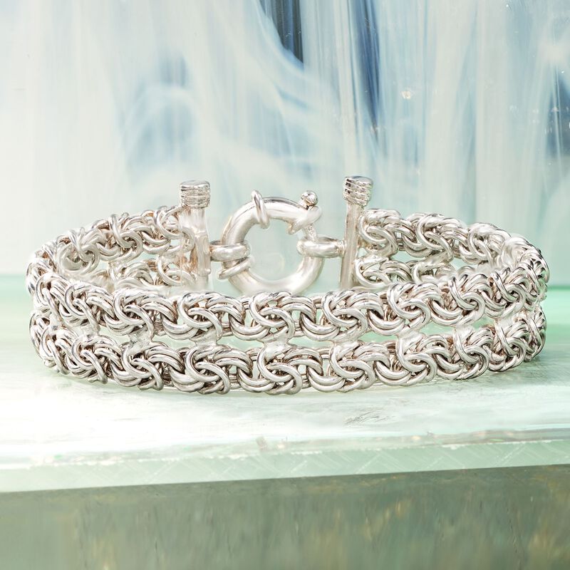 Italian Sterling Silver Two-Strand Byzantine Bracelet. 7.5&quot; image number 2