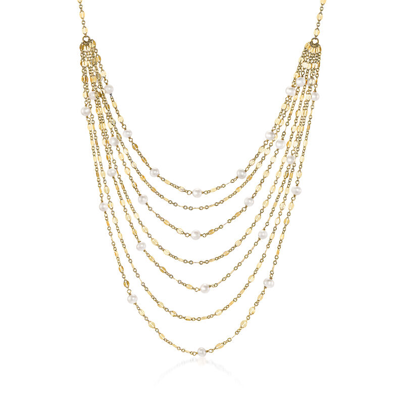18kt Yellow Gold Over Sterling Waterfall Necklace with Cultured Pearls image number 0