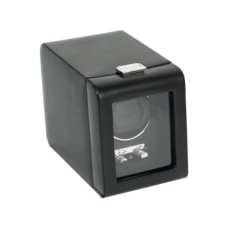 "Heritage" Black Faux Leather Single Watch Winder with Cover by WOLF Designs  image number 1