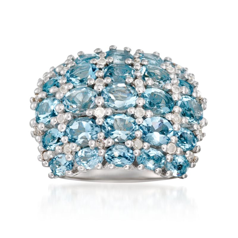 5.20 ct. t.w. Aquamarine and .36 ct. t.w. Diamond Multi-Row Ring in Sterling Silver image number 0