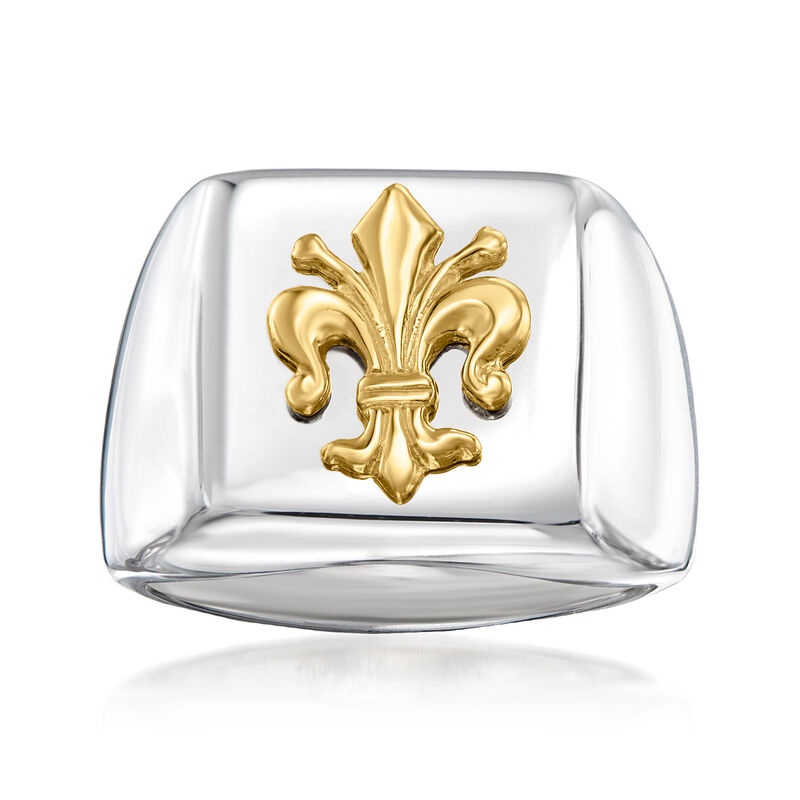 Italian Two-Tone Sterling Silver Florentine Lily Signet Ring image number 0