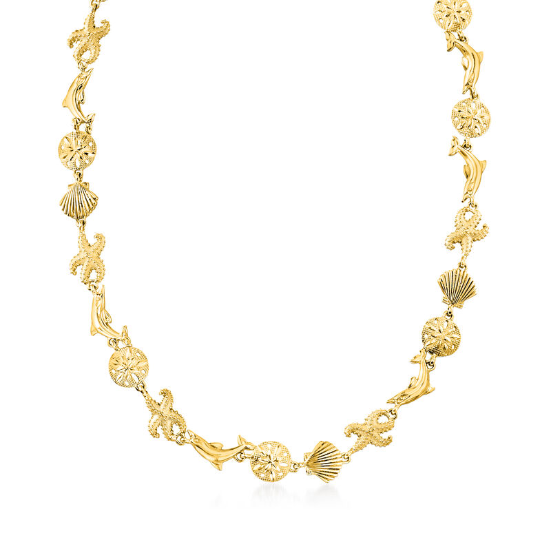 18kt Gold Over Sterling Silver Sea Life Link Necklace image number 0