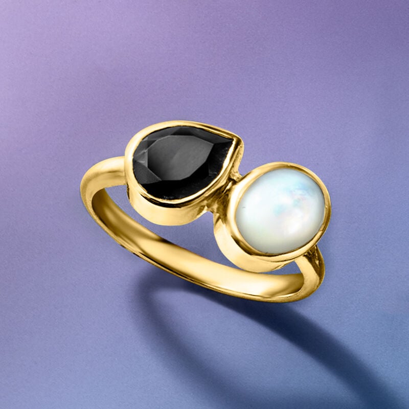 Onyx and Mother-of-Pearl Toi et Moi Ring in 18kt Gold Over Sterling image number 3