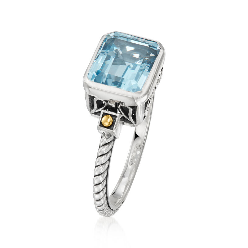 2.10 Carat Sky Blue Topaz Bali-Style Twisted Ring in Sterling Silver with 18kt Yellow Gold image number 2