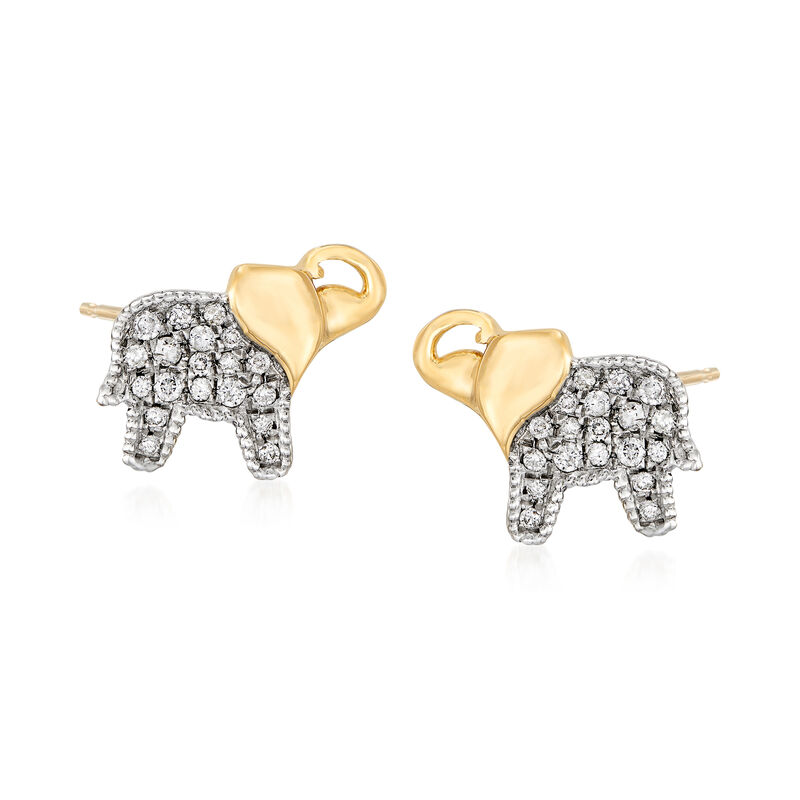 .19 ct. t.w. Diamond Elephant Stud Earrings in 18kt Gold Over Sterling image number 0