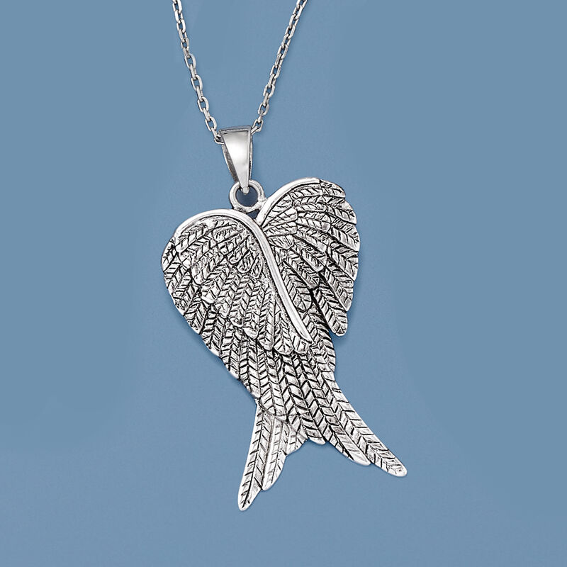 Sterling Silver Angel Wing Pendant Necklace. 18&quot; image number 2