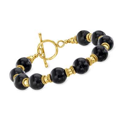 10mm Onyx Bead Bracelet in 18kt Gold Over Sterling