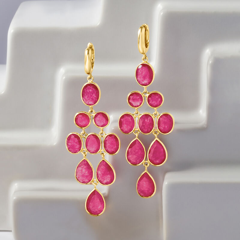 23.90 ct. t.w. Pink Quartz Chandelier Earrings in 18kt Gold Over Sterling image number 4