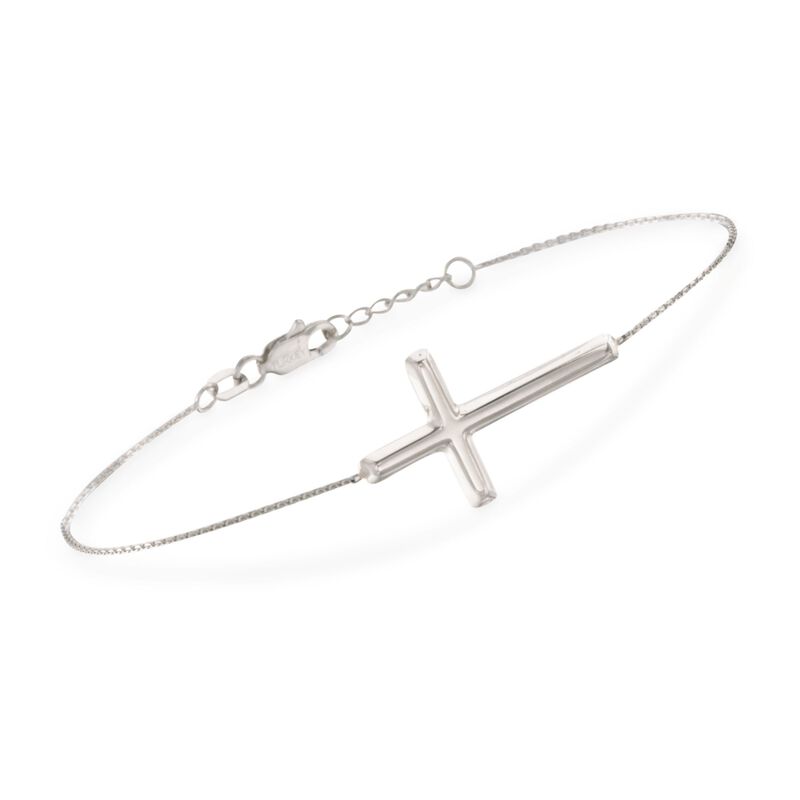 Italian Sterling Silver Sideways Cross Bracelet image number 0