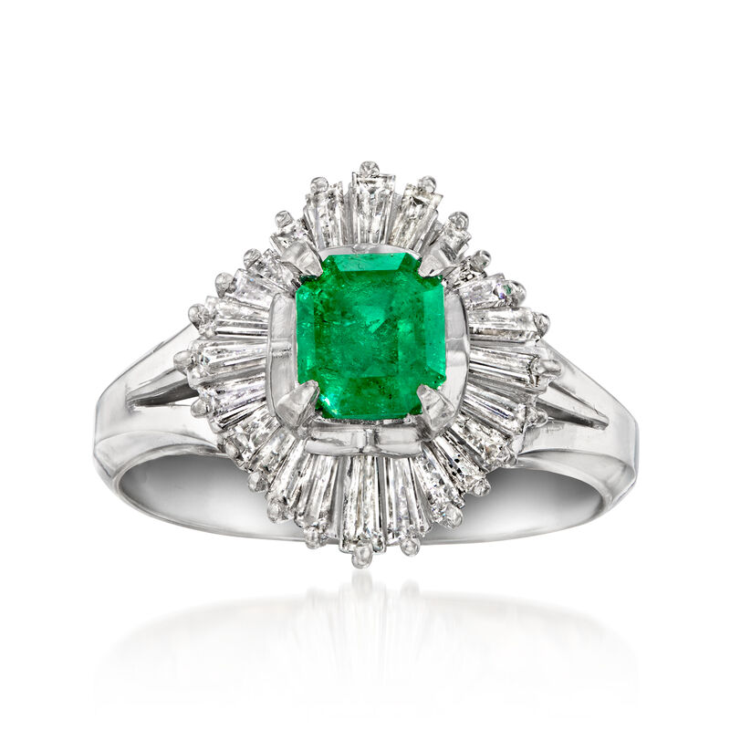 C. 2020 Vintage .68 Carat Emerald Ballerina Ring with .76 ct. t.w. Diamonds in Platinum. Size 6.5 image number 0