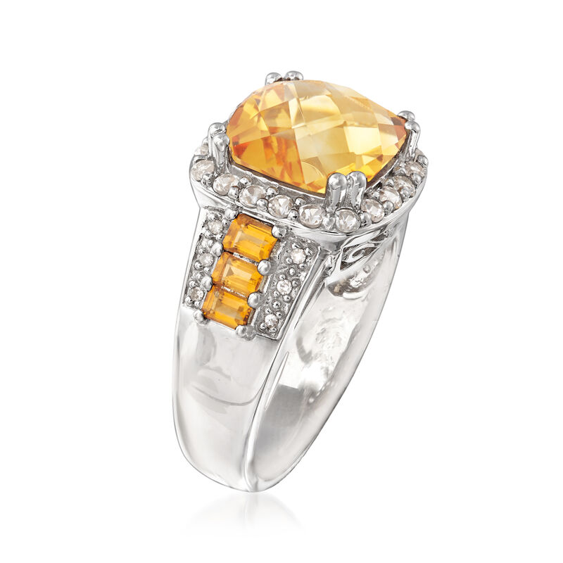 3.25 ct. t.w. Citrine Ring with White Topaz and Diamond Accents in Sterling Silver image number 2