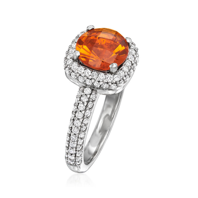 C. 2000 Vintage 1.65 Carat Orange Citrine Ring with .60 ct. t.w.  Diamonds in 14kt White Gold. Size 6.75 image number 2