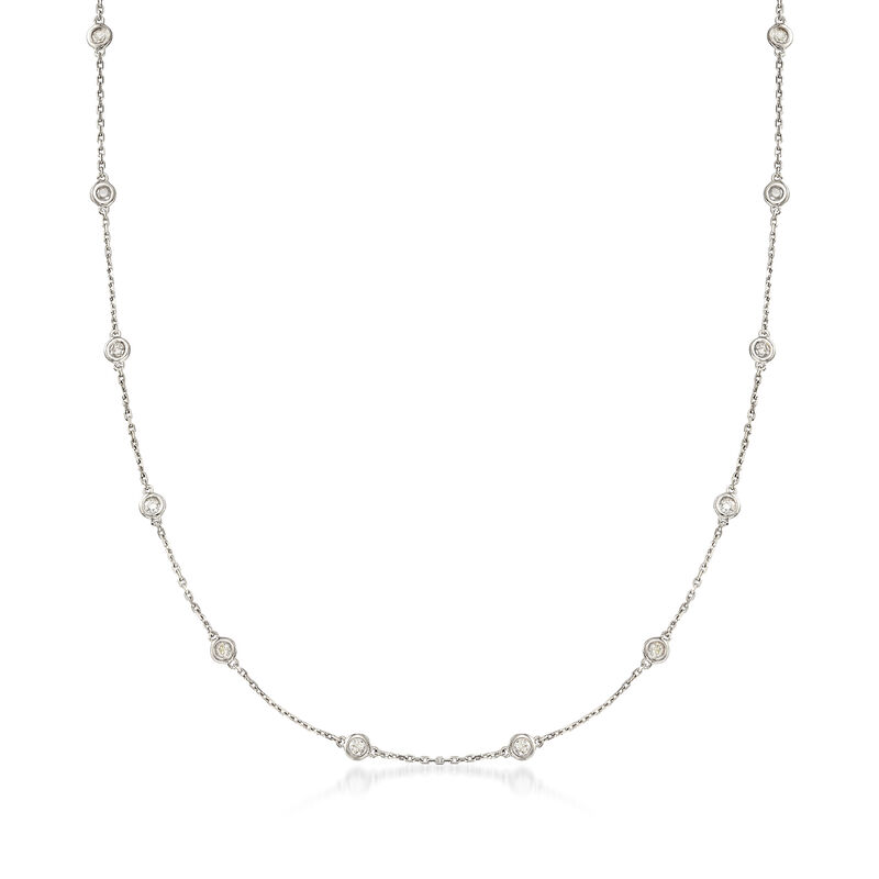 1.00 ct. t.w. Bezel-Set Diamond Station Necklace in Sterling Silver. 16&quot; image number 1