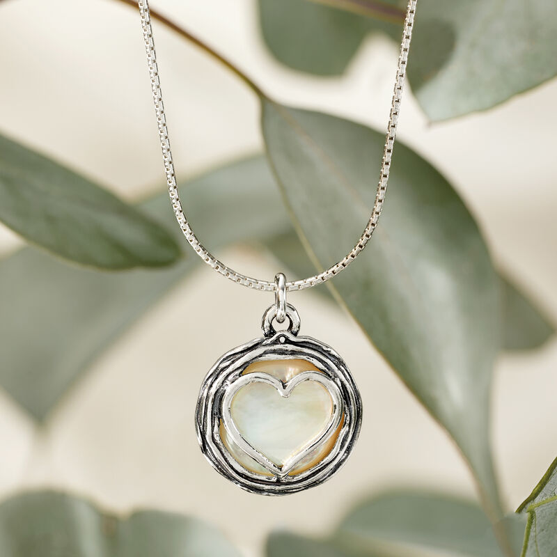 Mother-of-Pearl Heart Overlay Necklace in Sterling Silver image number 2