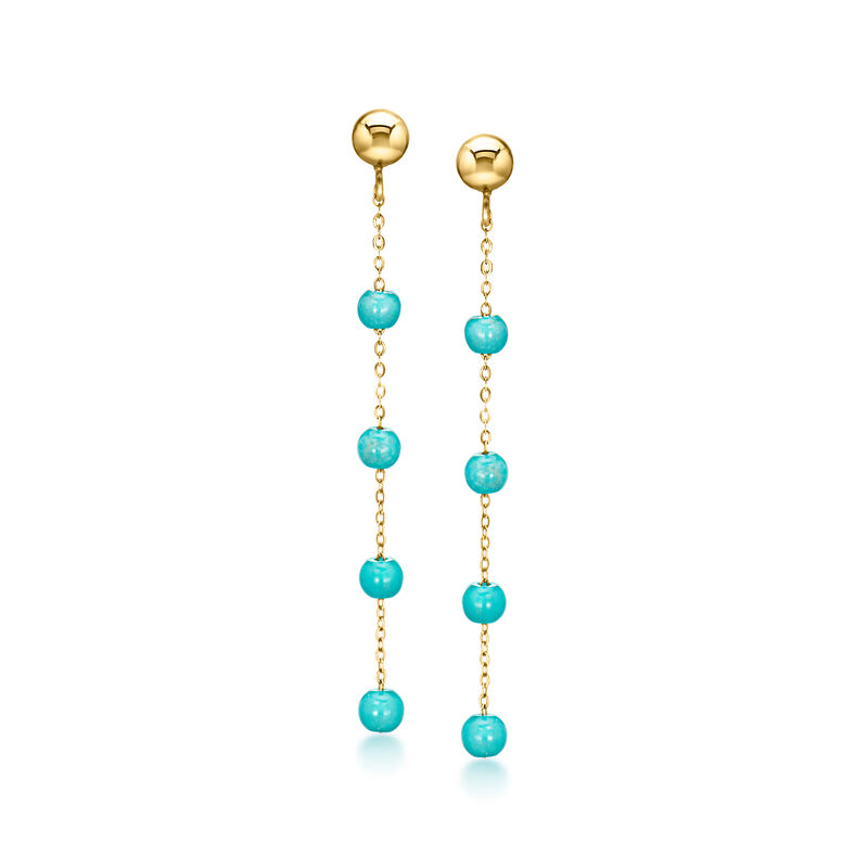 Turquoise Bead Drop Earrings in 10kt Yellow Gold  image number 0