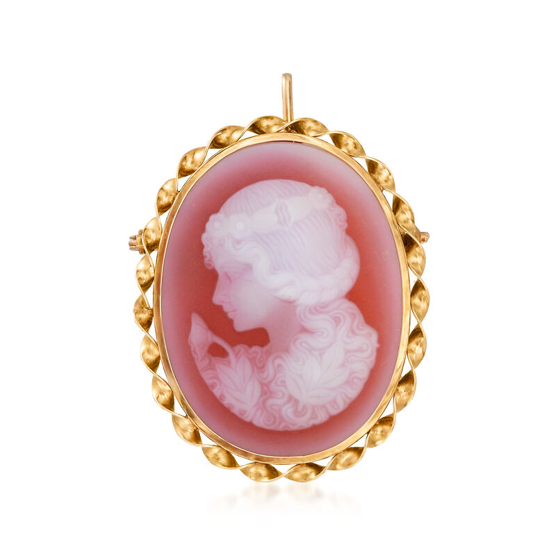 C. 1970 Vintage Red Agate Cameo Pin Pendant in 18kt Yellow Gold image number 0