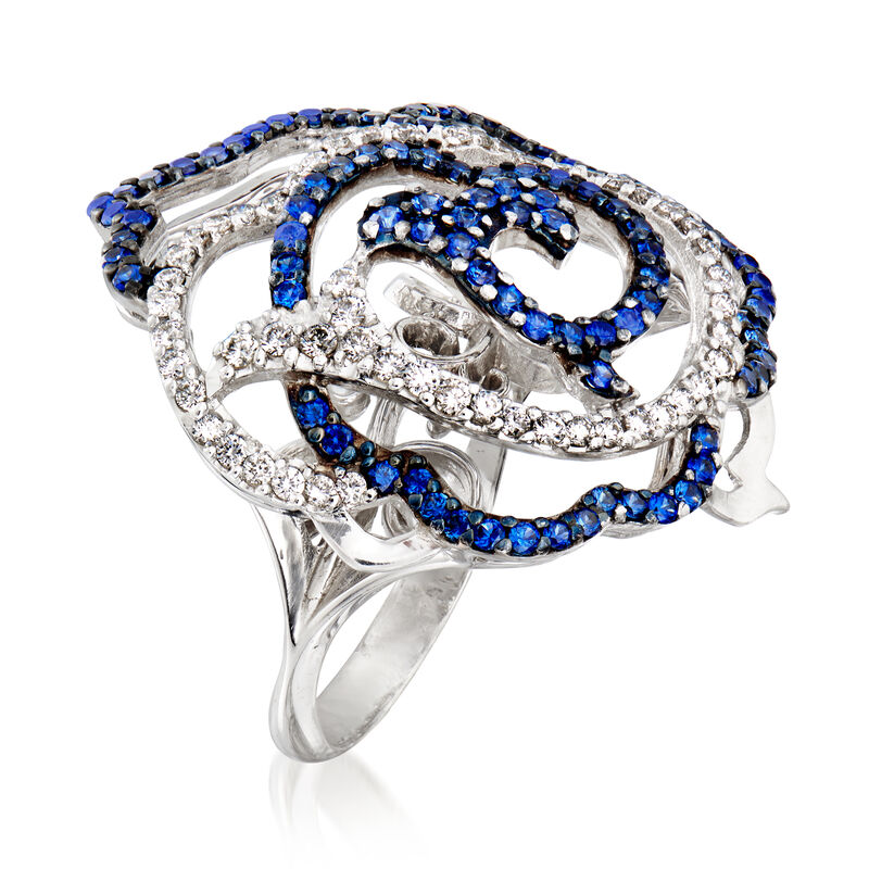 C. 1990 Vintage Piero Milano 2.00 ct. t.w. Sapphire and .45 ct. t.w. Diamond Flower Ring in 18kt White Gold image number 2
