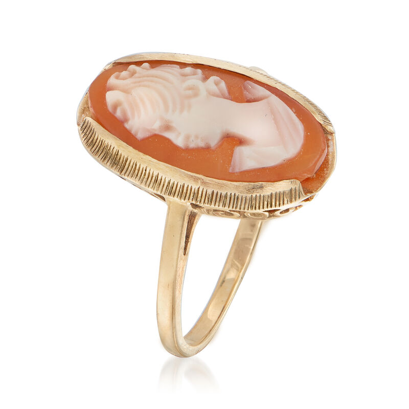 C. 1960 Vintage Pink Shell Cameo Ring in 10kt and 14kt Yellow Gold. Size 6.5 image number 2