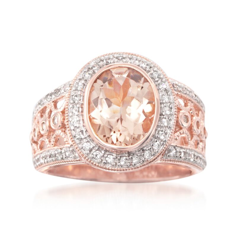 2.30 Carat Morganite and .40 ct. t.w. White Zircon Ring in 18kt Rose Gold Over Sterling image number 0