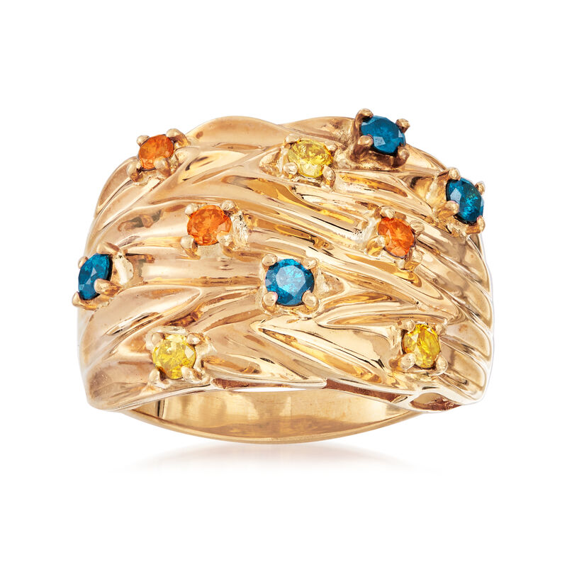 C. 1980 Vintage .75 ct. t.w. Multicolored Diamond Ring in 14kt Yellow Gold image number 0