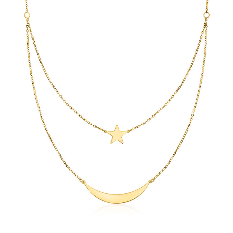 Italian 14kt Yellow Gold Moon and Star Layered Necklace image number 0