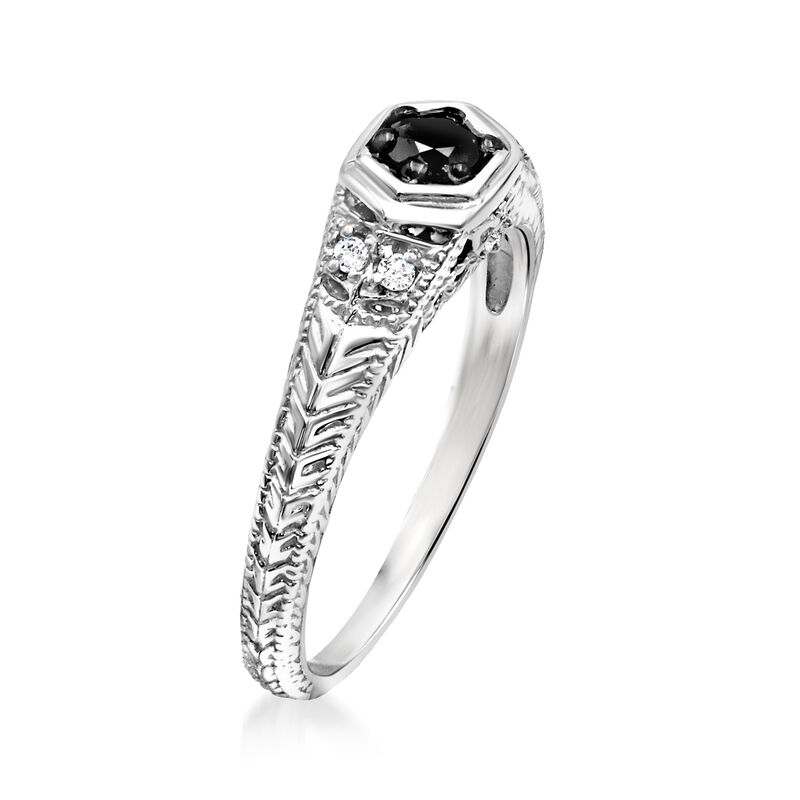 .18 Carat Black Diamond Ring with White Diamonds in Sterling Silver. Size 5 image number 1