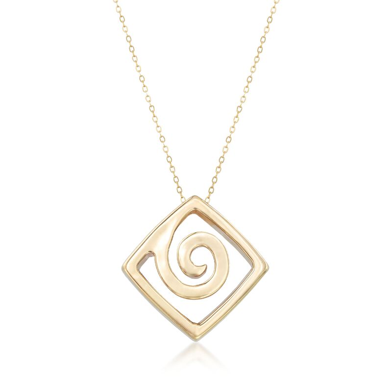 Italian 14kt Yellow Gold Swirling Square Drop Necklace. 17.75&quot; image number 1
