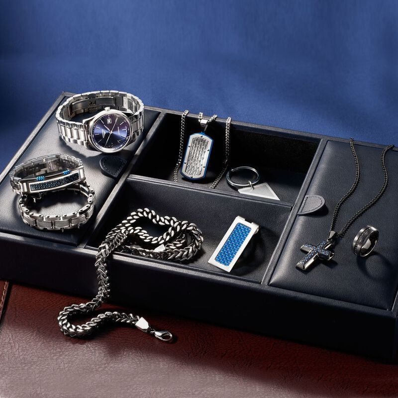 Men's Black Stainless Steel Jewelry Set: Foxtail-Link Necklace and Bracelet image number 1