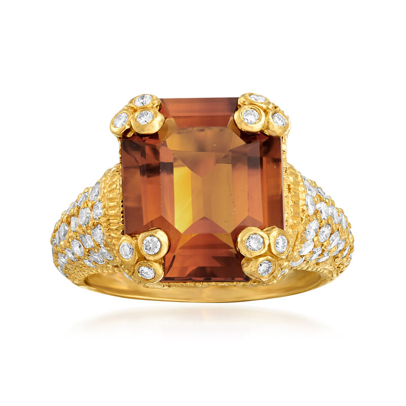 C. 2000 Vintage Judith Ripka 6.85 Carat Citrine and 1.60 ct. t.w. Diamond Ring in 18kt Yellow Gold image number 0