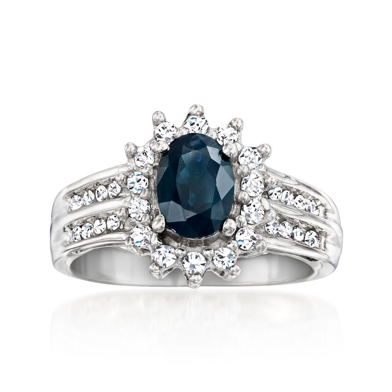 C. 1990 Vintage 1.20 Carat Sapphire Ring with .35 ct. t.w. Diamonds in 14kt White Gold. Size 5.5 image number 0