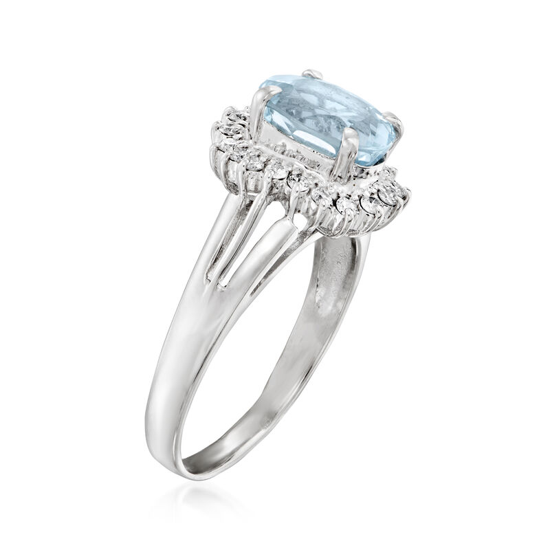C. 1990 Vintage 1.75 Carat Aquamarine and .25 ct. t.w. Diamond Ring in Platinum image number 2