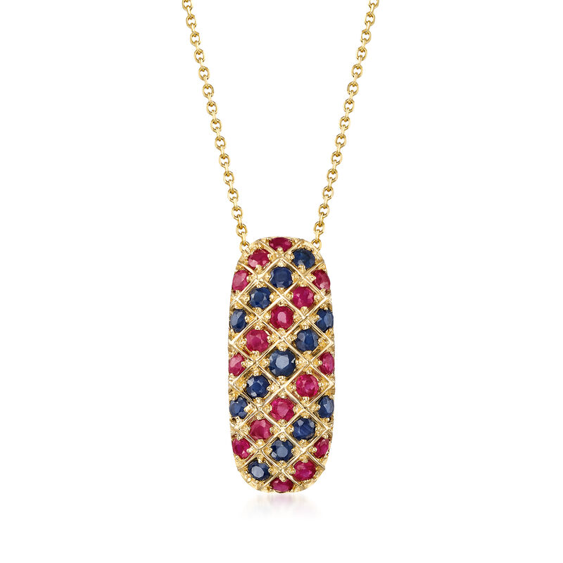 .70 ct. t.w. Ruby and .68 ct. t.w. Sapphire Pendant Necklace in 14kt Yellow Gold image number 0