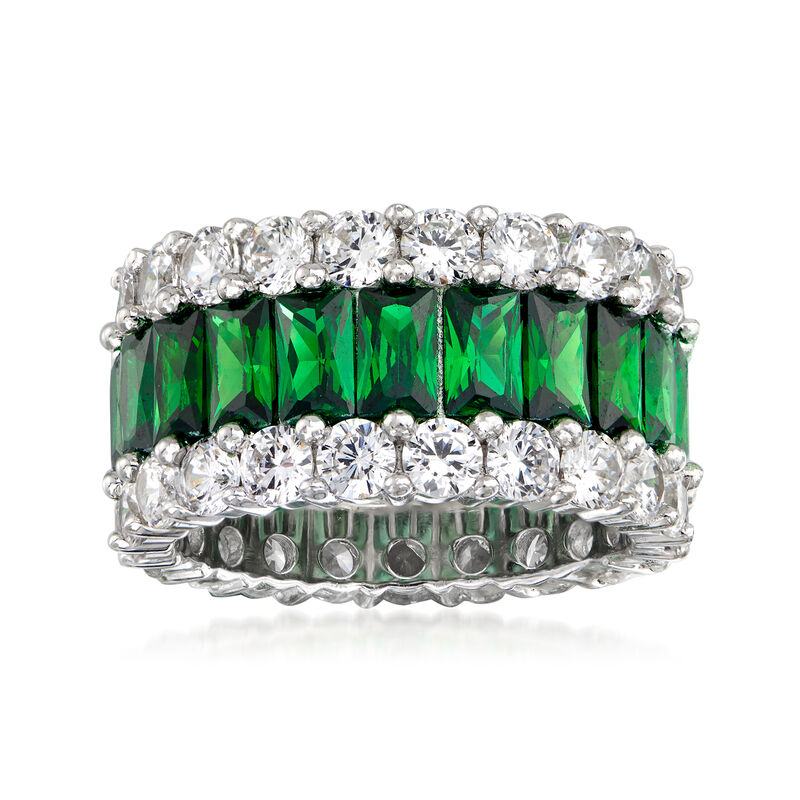 6.75 ct. t.w. Simulated Emerald and 4.40 ct. t.w. CZ Eternity Band in Sterling Silver image number 0