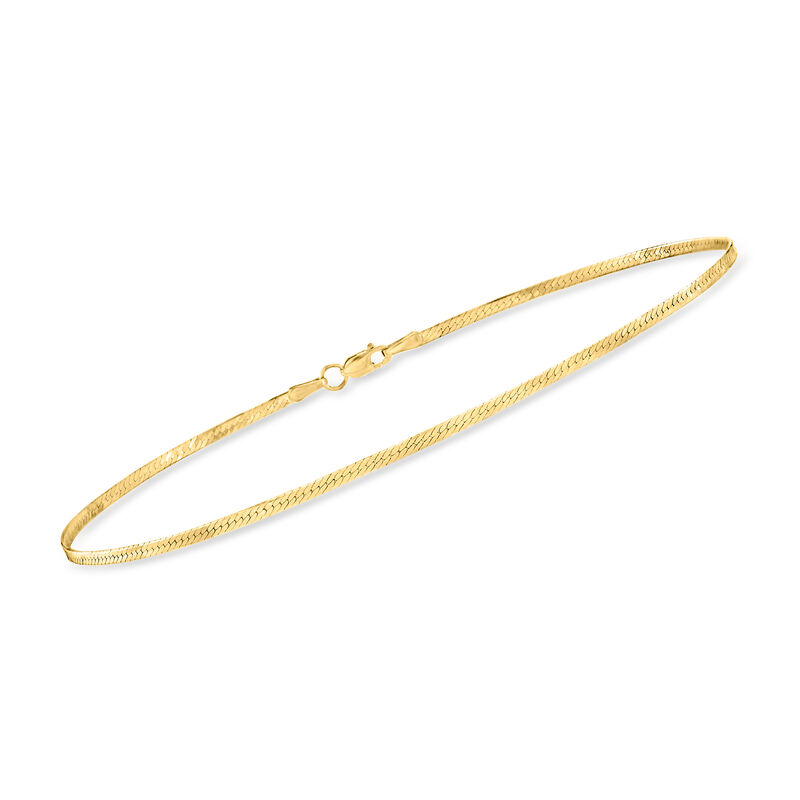 1.5mm 14kt Yellow Gold Herringbone Anklet. 10&quot; image number 1