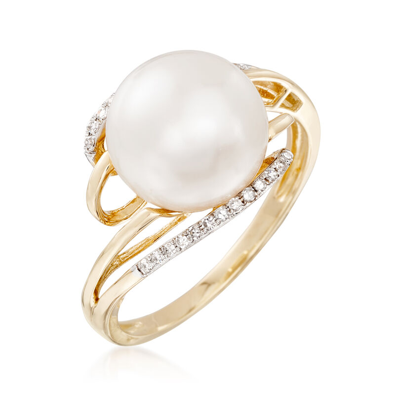 10-10.5mm Cultured Pearl Bypass Ring with Diamond Accents in 14kt Yellow Gold image number 3