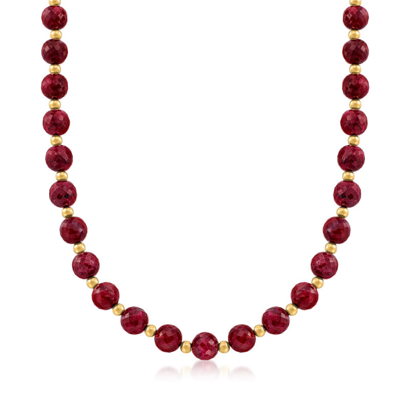 215.00 ct. t.w. Ruby Bead Necklace with 14kt Yellow Gold image number 0
