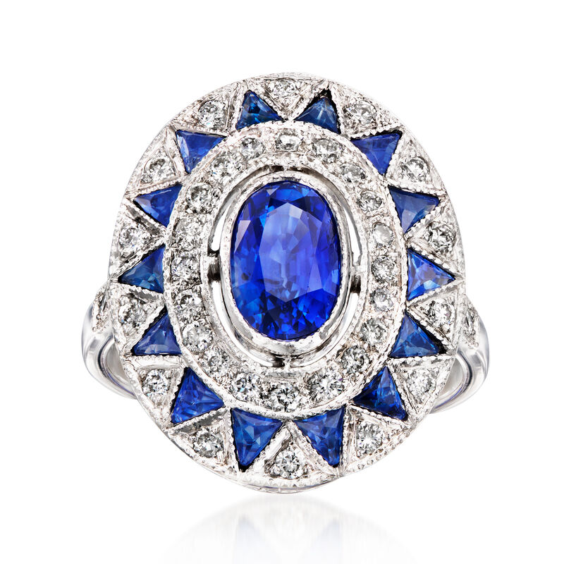 C. 2000 Vintage 2.30 ct. t.w. Sapphire and .70 ct. t.w. Diamond Ring in 18kt White Gold. Size 7 image number 0