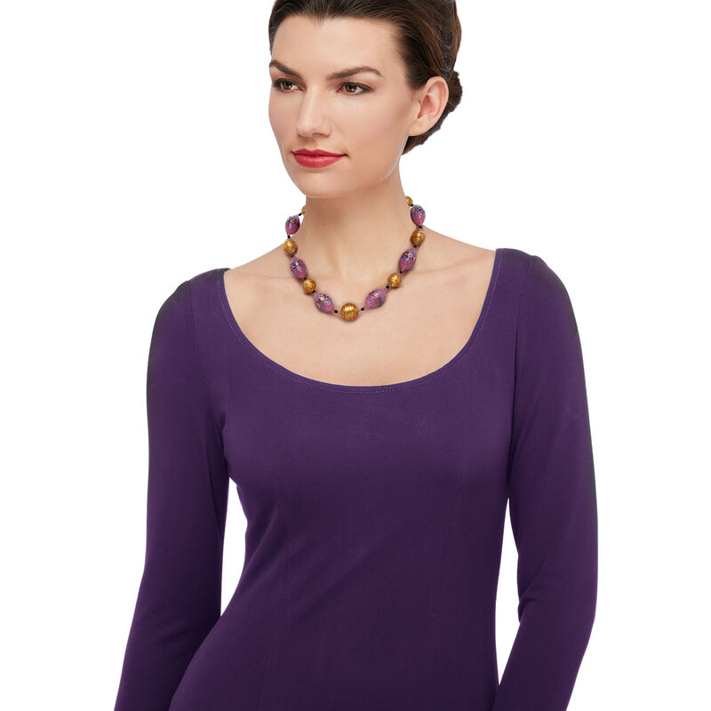 Italian Purple and Golden Murano Glass Bead Necklace with 18kt Gold Over Sterling image number 1