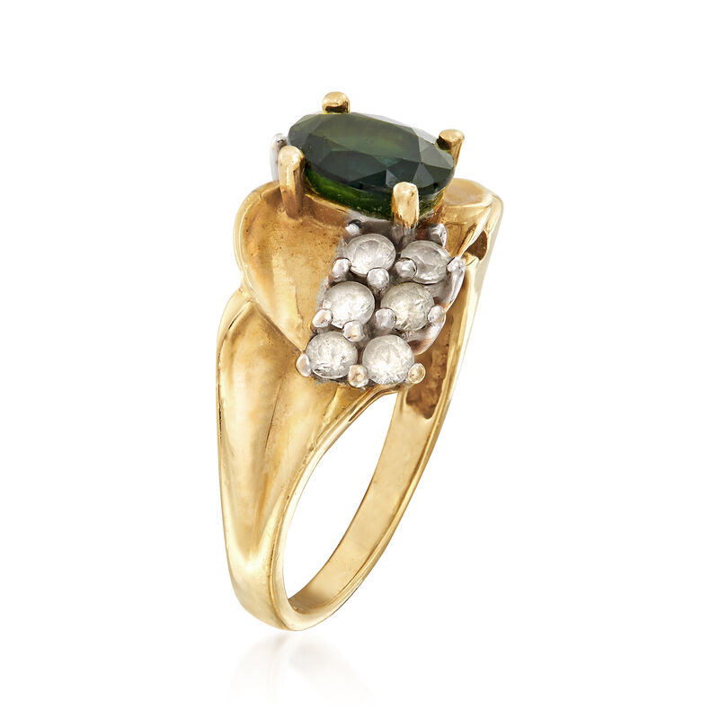 C. 1980 Vintage 1.85 ct. t.w. Green and White Sapphire Ring in 14kt Yellow Gold. Size 5 image number 2
