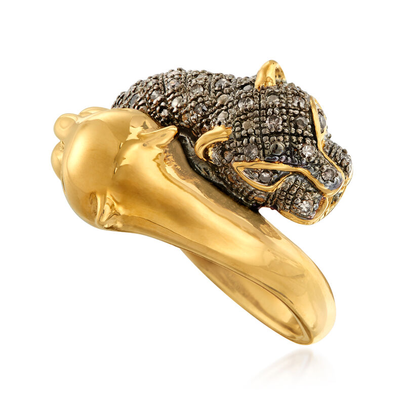 .11 ct. t.w. Brown Diamond Panther Bypass Ring in 14kt Gold Over Sterling image number 2