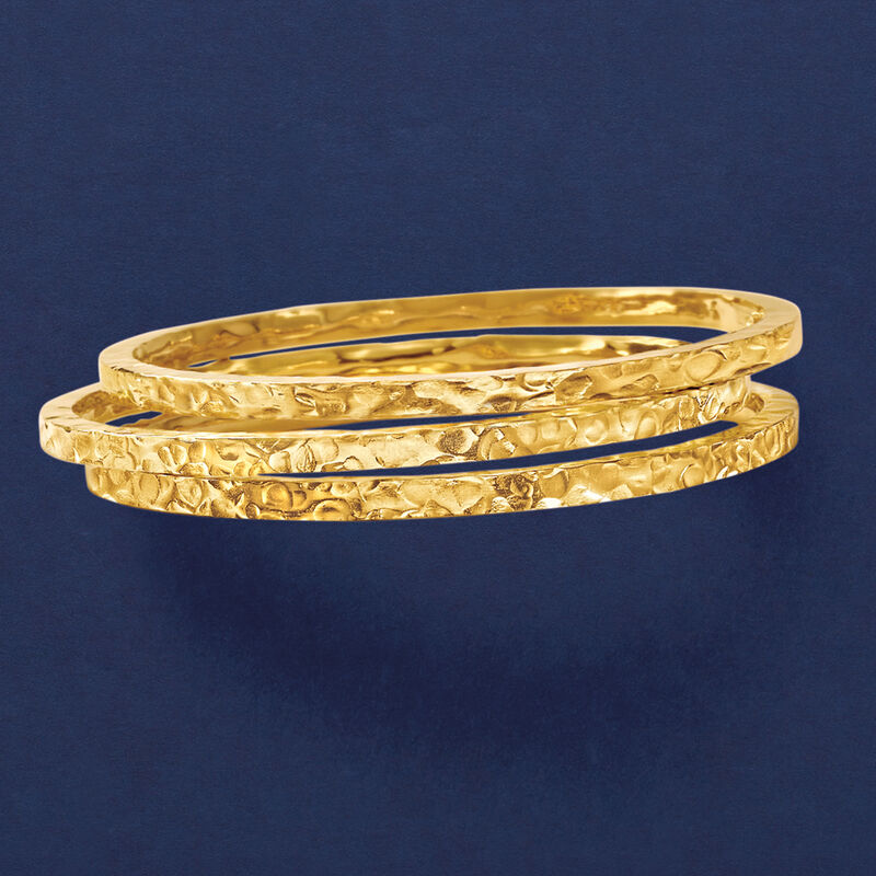 Italian 18kt Gold Over Sterling Jewelry Set: Three Hammered Bangle Bracelets image number 4