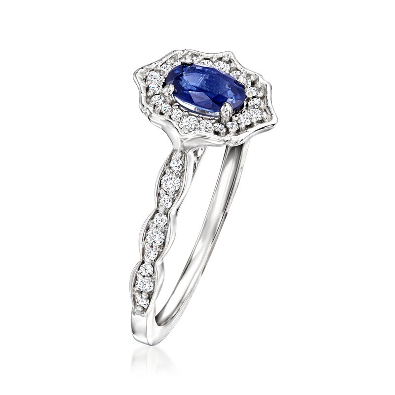 .60 Carat Sapphire and .30 ct. t.w. Diamond Vintage-Style Ring in 14kt White Gold image number 2