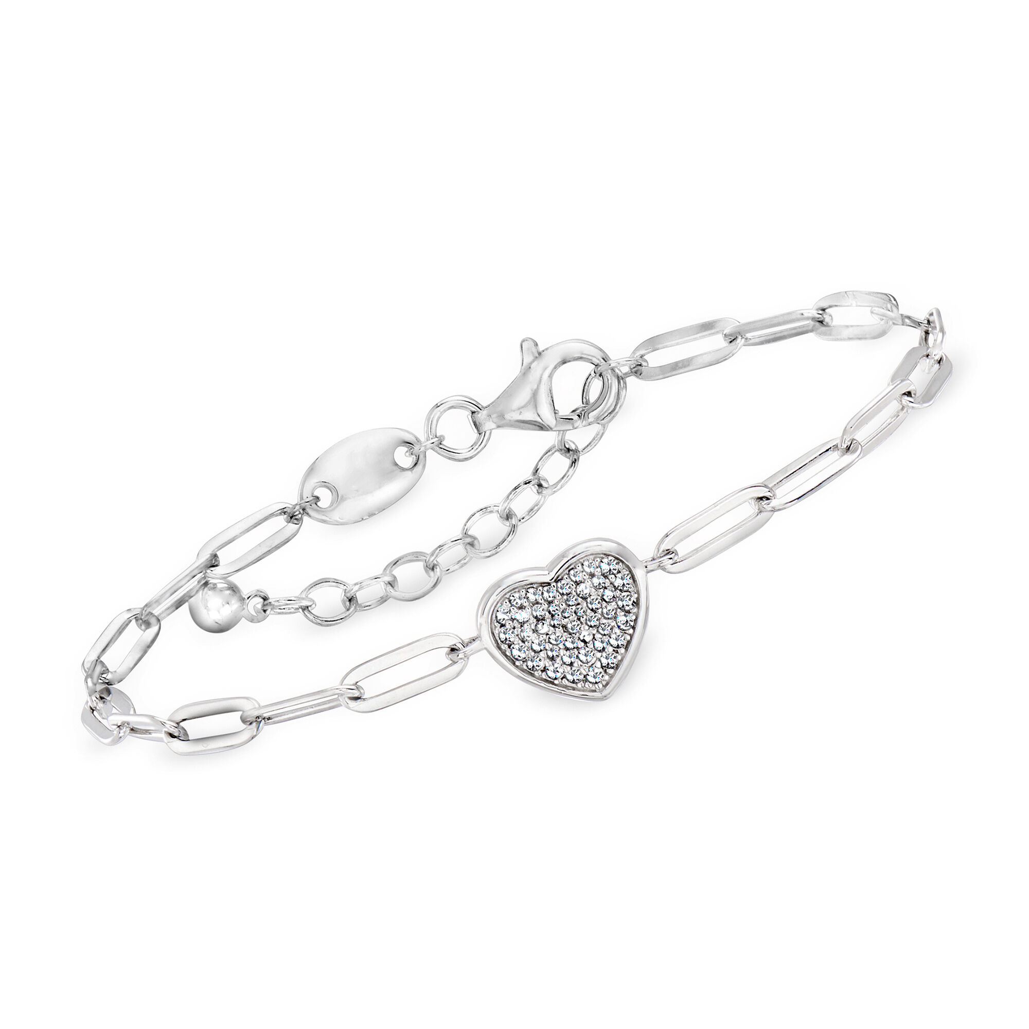 Charles Garnier .28 ct. t.w. CZ Heart Paper Clip Link Bracelet in