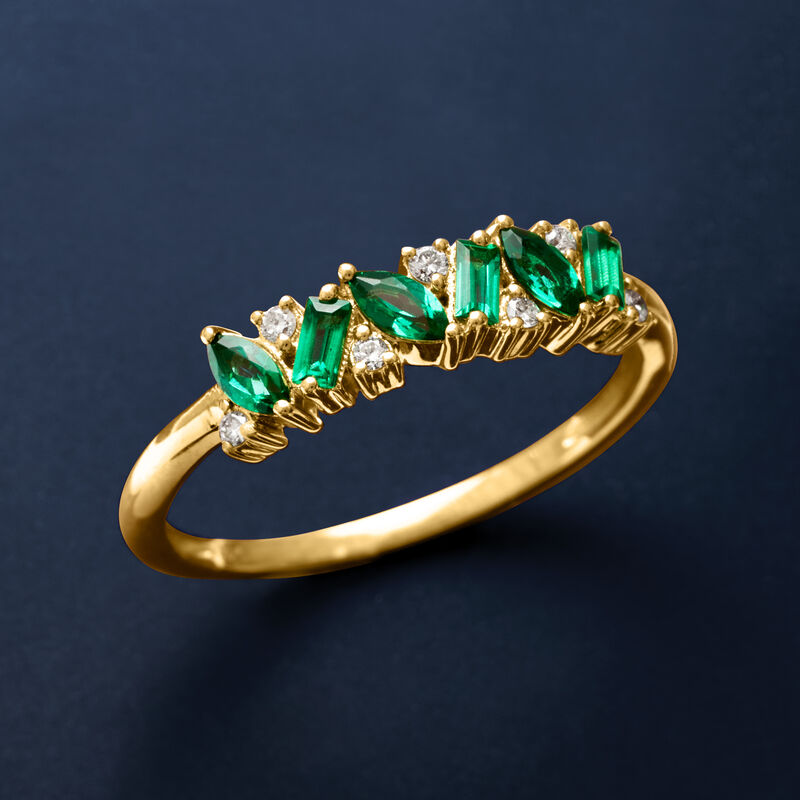 .20 ct. t.w. Lab-Grown Emerald Ring with Lab-Grown Diamonds in 18kt Gold Vermeil image number 3