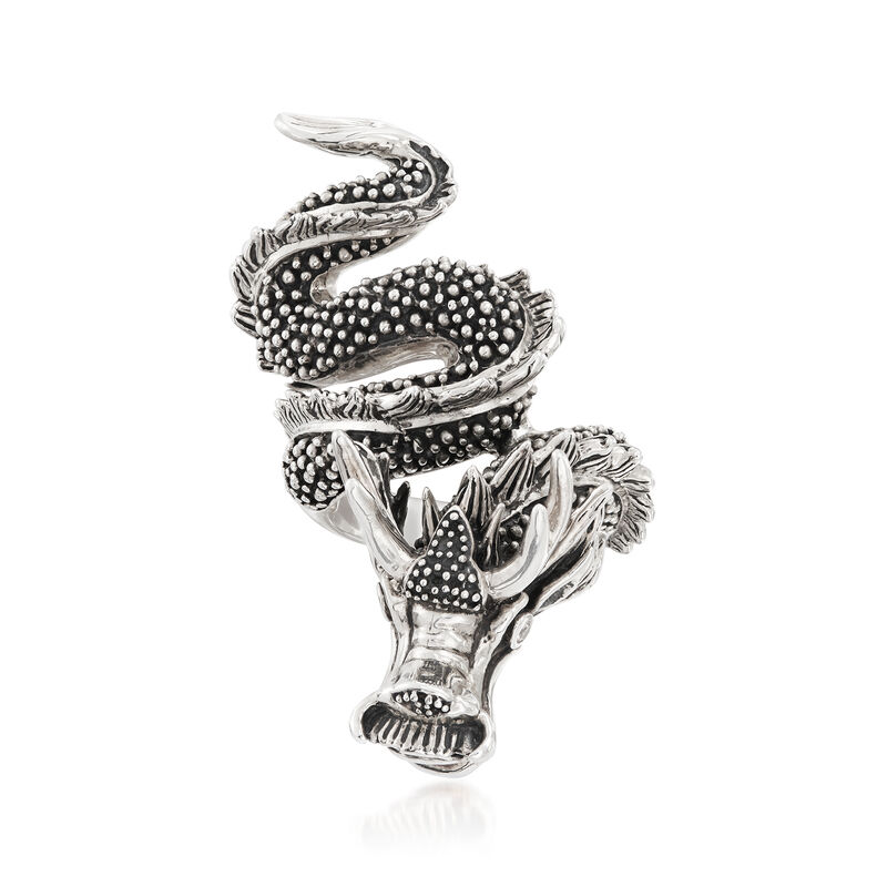Sterling Silver Dragon Wrap Ring with CZ Accents image number 0
