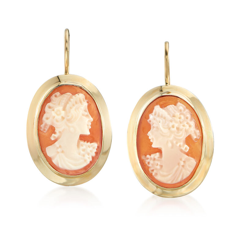 Italian Oval Shell Cameo Drop Earrings in 14kt Yellow Gold image number 0